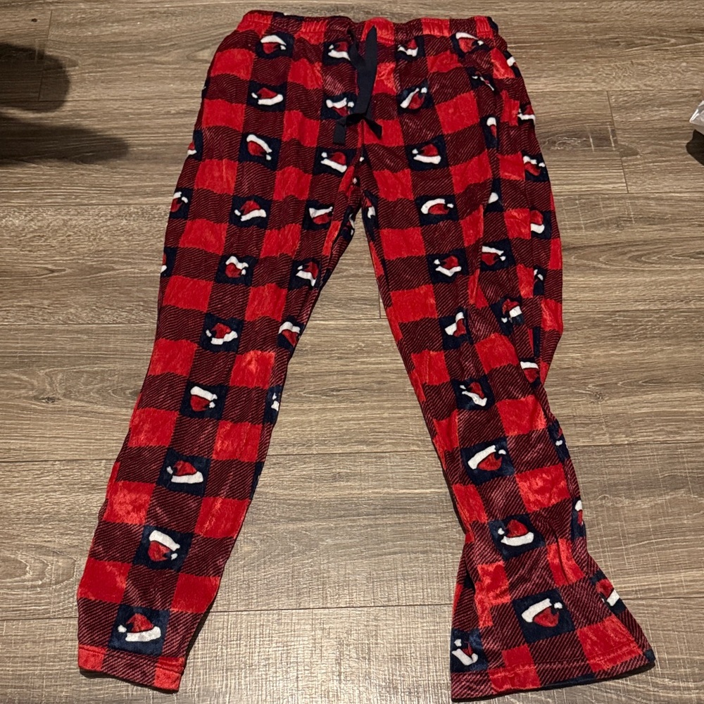 Red Plaid Bottoms with Santa Hat Design